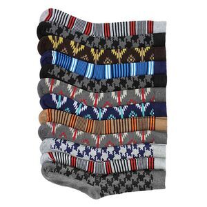 Mens Houndstooth Striped & Aztec 12 Pack Dress Socks